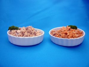 Red and Pink Canned Salmon in Bowls