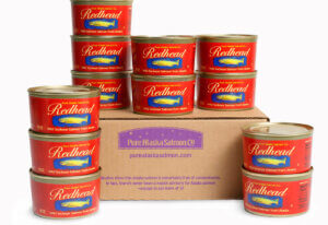 12 cans of Redhead traditional canned salmon with shipping box