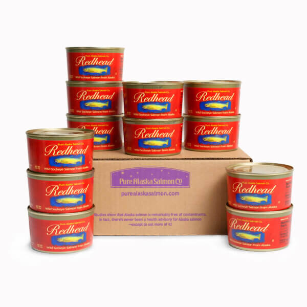12 cans of Redhead traditional canned salmon with shipping box